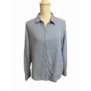 Orvis Women's M Blue Linen Blend Long Sleeve Button Down Shirt